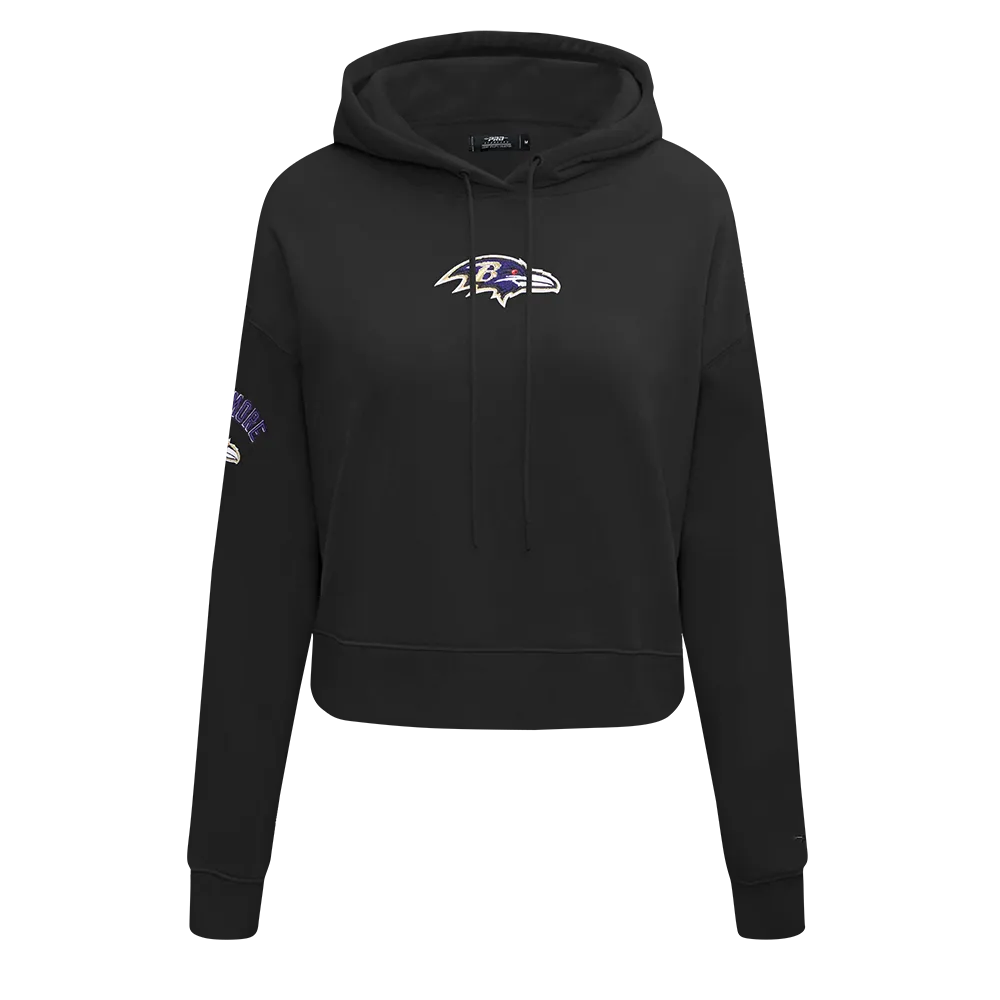 NFL BALTIMORE RAVENS CLASSIC WOMEN'S CROPPED PO HOODIE (BLACK)