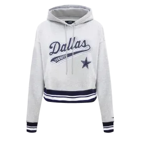 NFL DALLAS COWBOYS SCRIPT TAIL WOMEN'S RIB FLC CROPPED PO HOODIE (HEATHER GREY/MIDNIGHT NAVY)