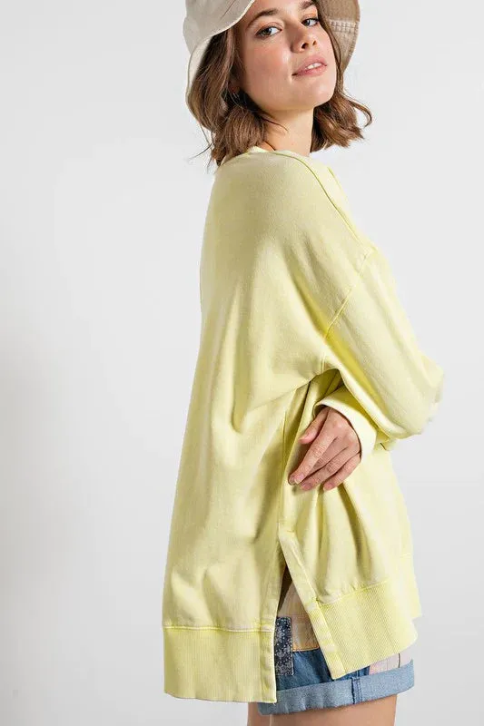 Oil Washed Neon Yellow Pullover
