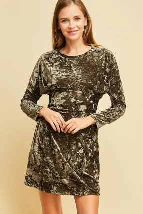 Olive Velvet Bodycon Dress with Self Tie Corset Side Detail
