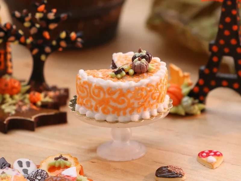 Open Chocolate Cake Decorated with Chocolate Pumpkins Candy Corn - 12th Scale Miniature Food