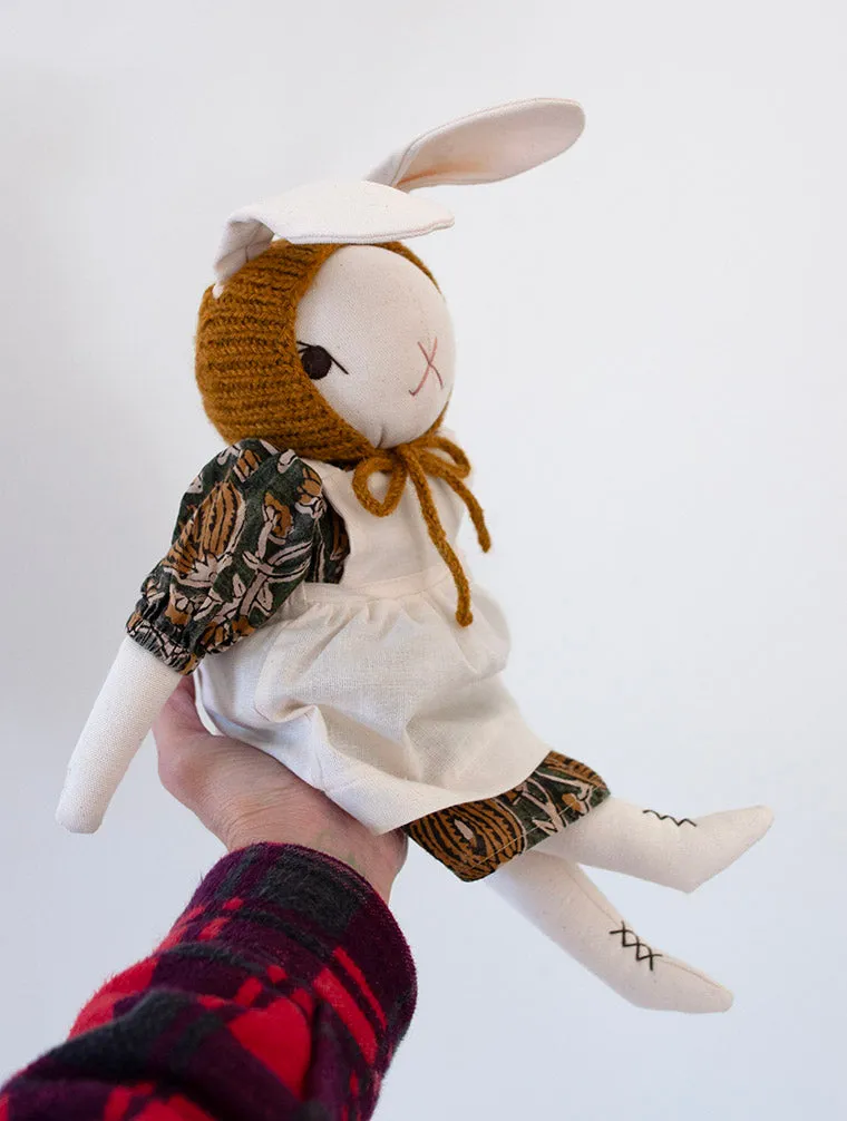 PDC Large Cream Rabbit in Wool Bonnet and Black Prints