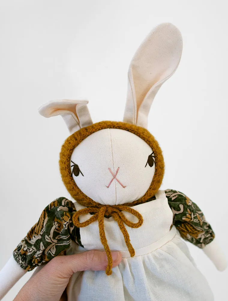 PDC Large Cream Rabbit in Wool Bonnet and Black Prints
