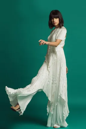 Pleated Long Blouse and Flared Pants
