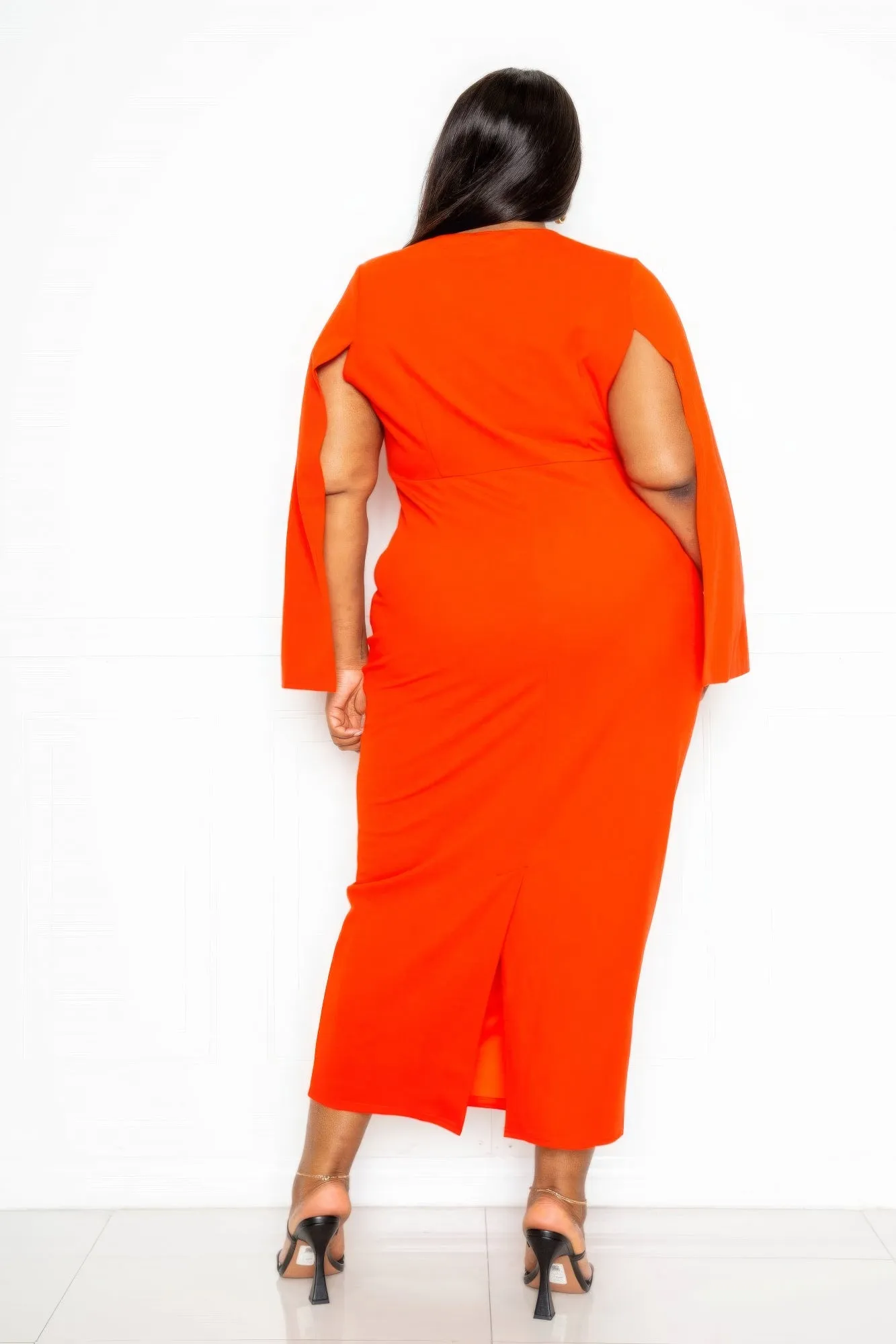 Plus-size Cape Sleeve Straight Dress With Knot Detail