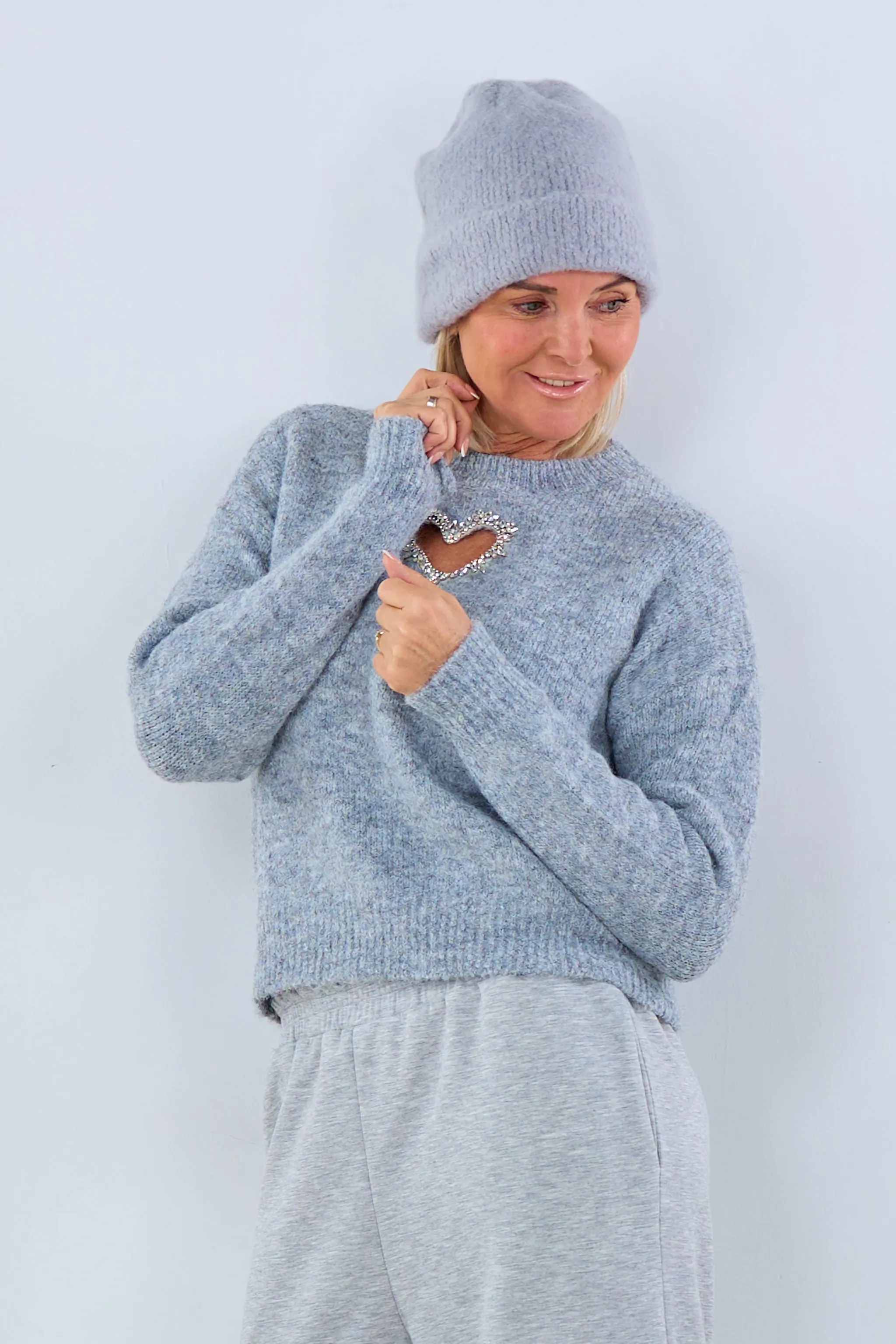 Pulli mit Herz-Ausschnitt, grau