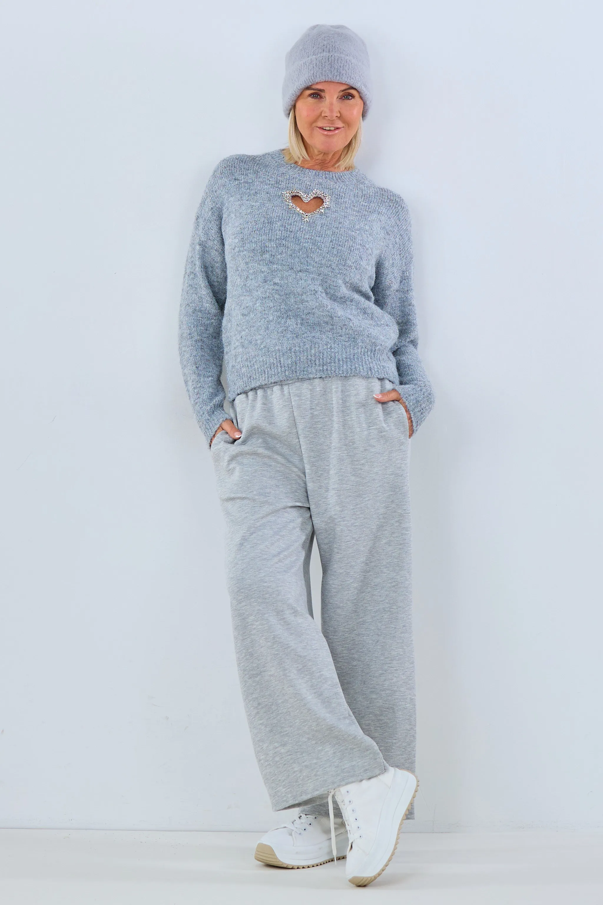 Pulli mit Herz-Ausschnitt, grau