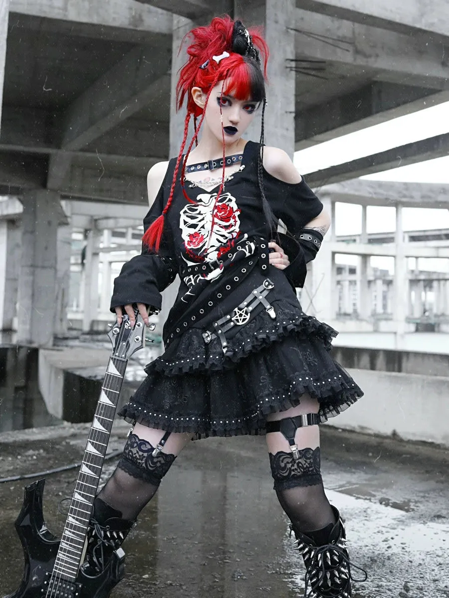 Punk Leather Rivet Layered Half Skirt