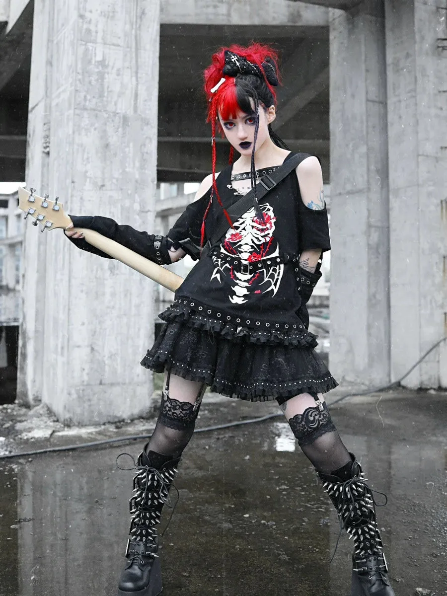 Punk Leather Rivet Layered Half Skirt