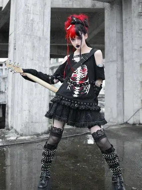 Punk Leather Rivet Layered Half Skirt