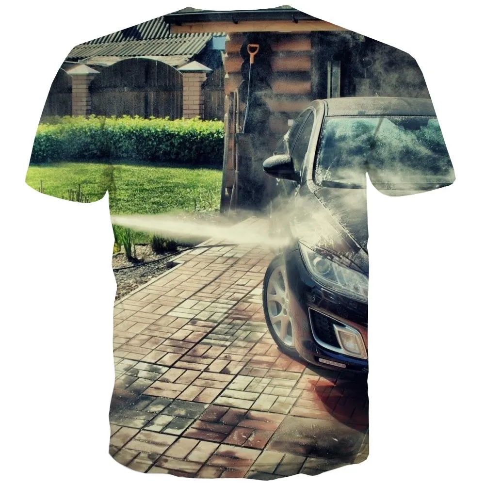 Racing Car T-shirt Men Metal Tshirts Cool City T-shirts Graphic Gray T-shirts 3d Retro Tshirts Casual