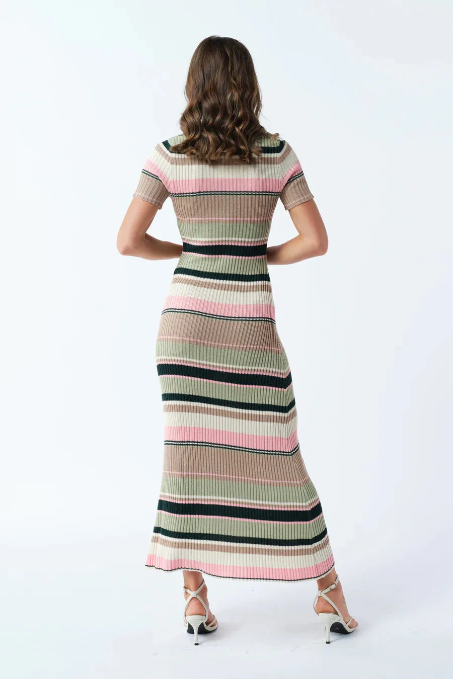 Remi Ribbed Knit Midi Dress - Green / Multi Stripe