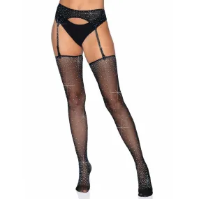 Rhinestone Net Garter Belt & Stockings Set Black O.S.