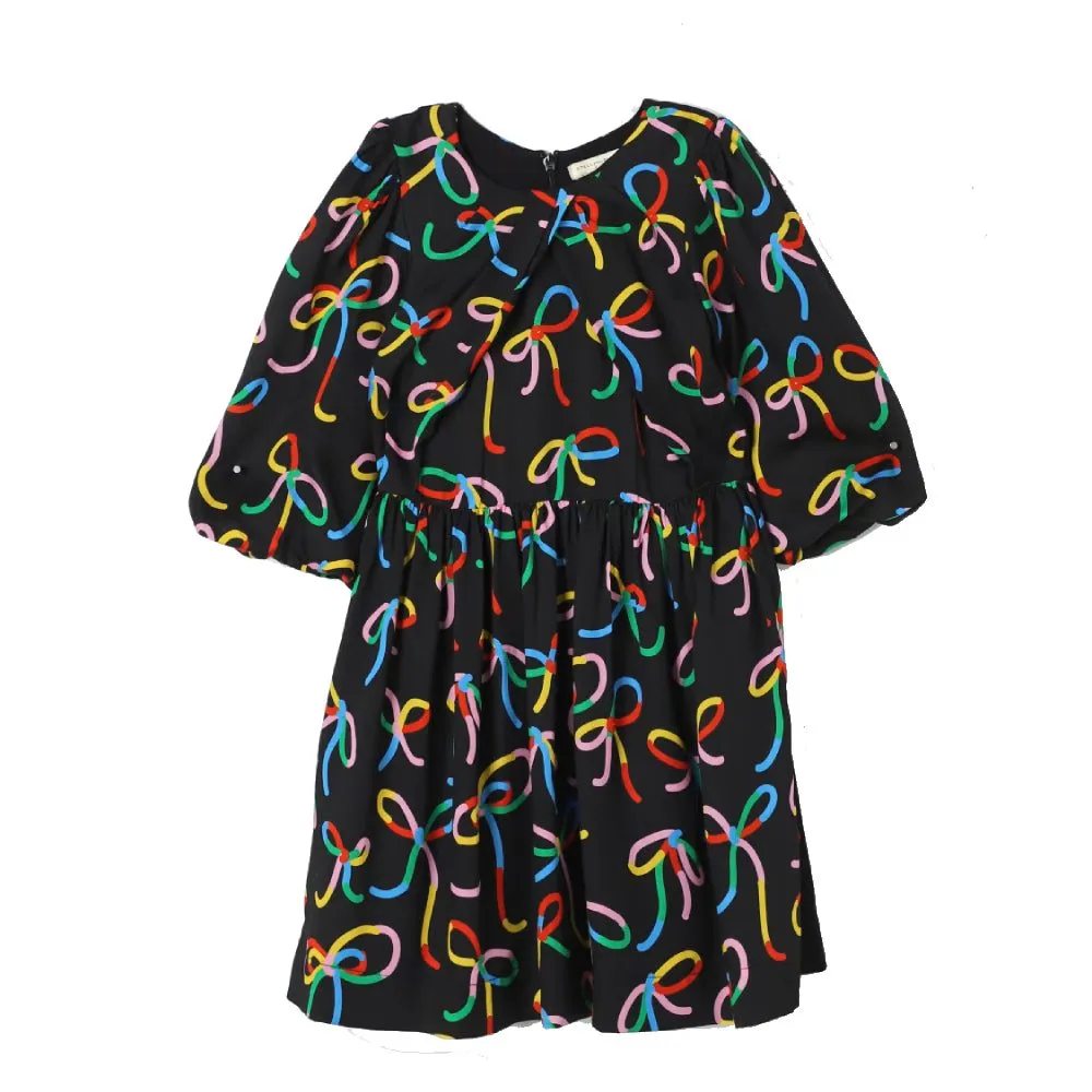 Ribbon Print Puff Dress