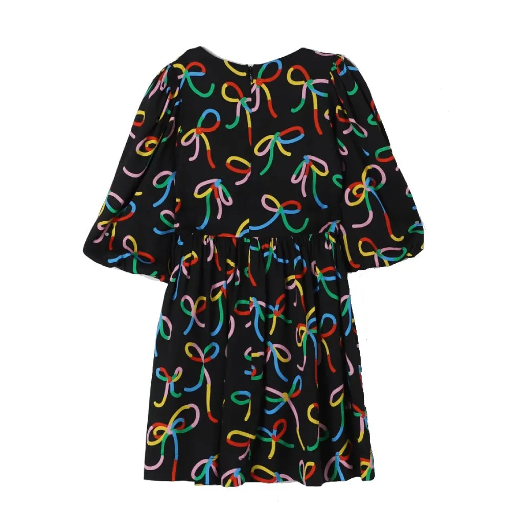 Ribbon Print Puff Dress