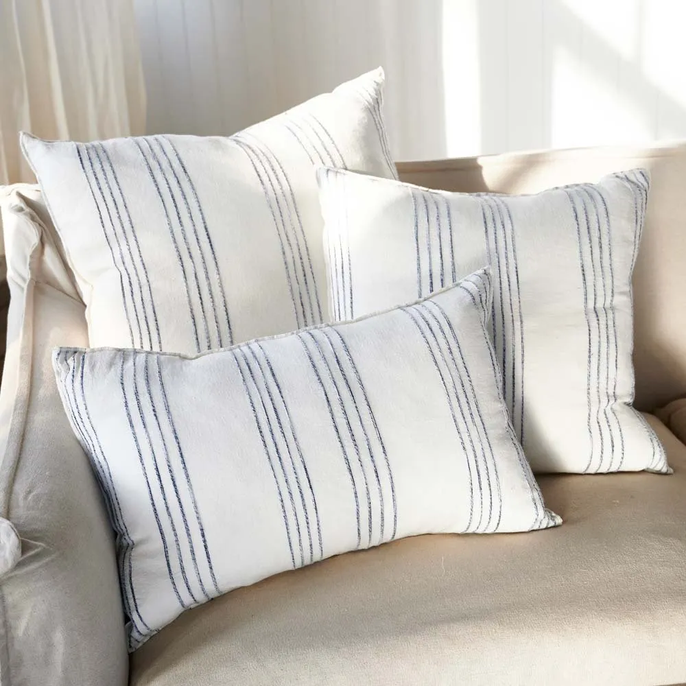 Rock Pool Linen Cushion - White w' Navy Stripe