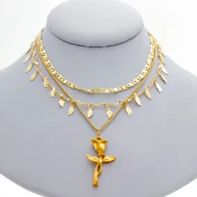 Rose Triple Chain Necklace