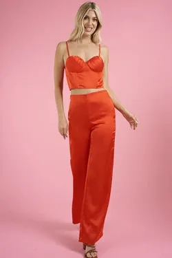 satin flare leg pants