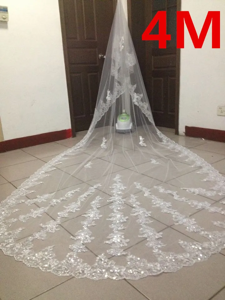 Sequined Lace Trim Tulle Cathedral Veil