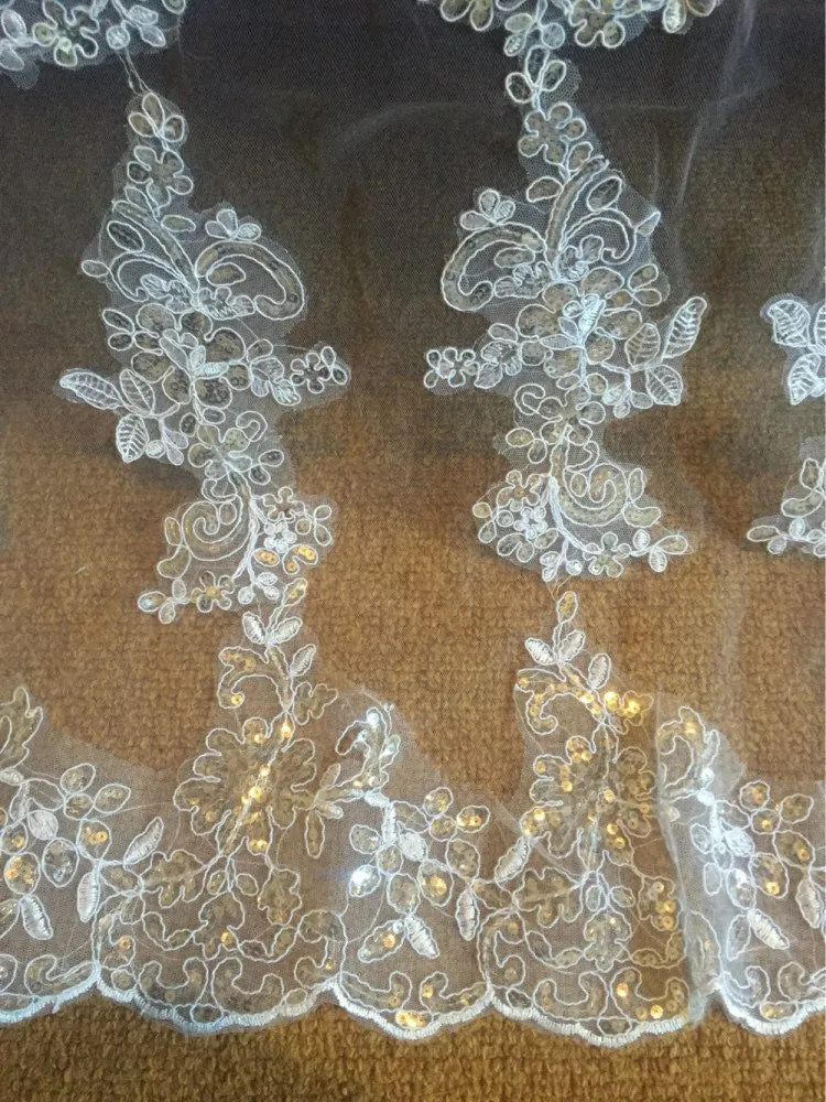 Sequined Lace Trim Tulle Cathedral Veil