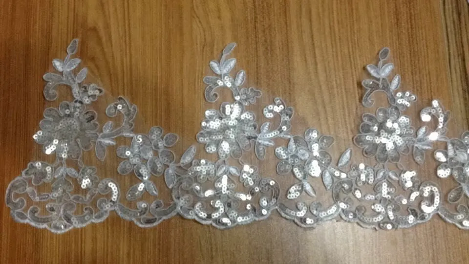 Sequined Lace Trim Tulle Cathedral Veil