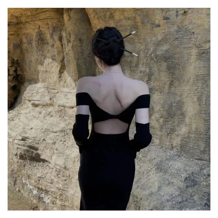 Set: Cap-Sleeve Off Shoulder Knit Sheath Dress   Arm Sleeves