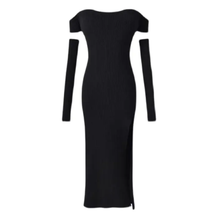 Set: Cap-Sleeve Off Shoulder Knit Sheath Dress   Arm Sleeves