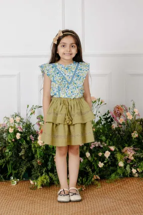 Set of Esme Girls Top and Camila Skirt - Blue/Green