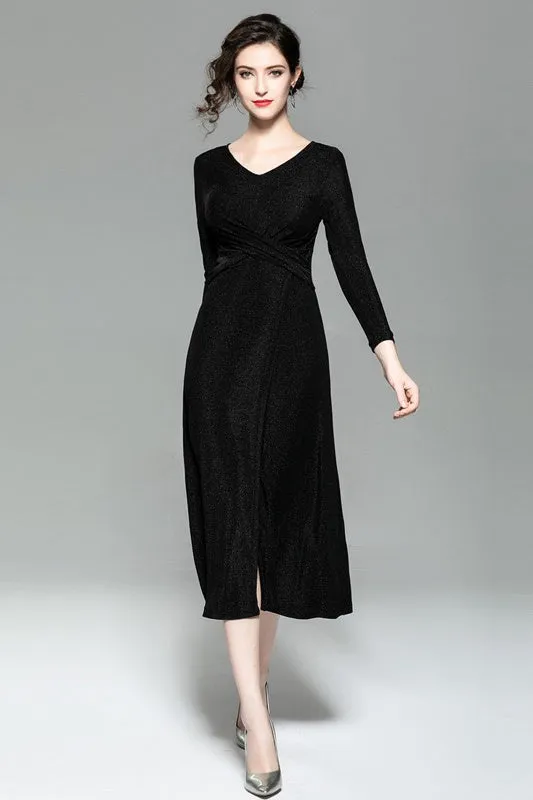 Shiny Knit Dress W/ Hem Slit