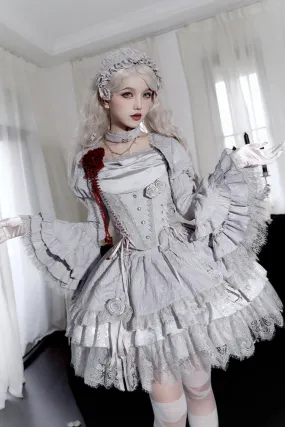 Silver Grey [Twilight] Multi-Layered Ruffle Hollow Lace Gothic Witch Lolita Skirt