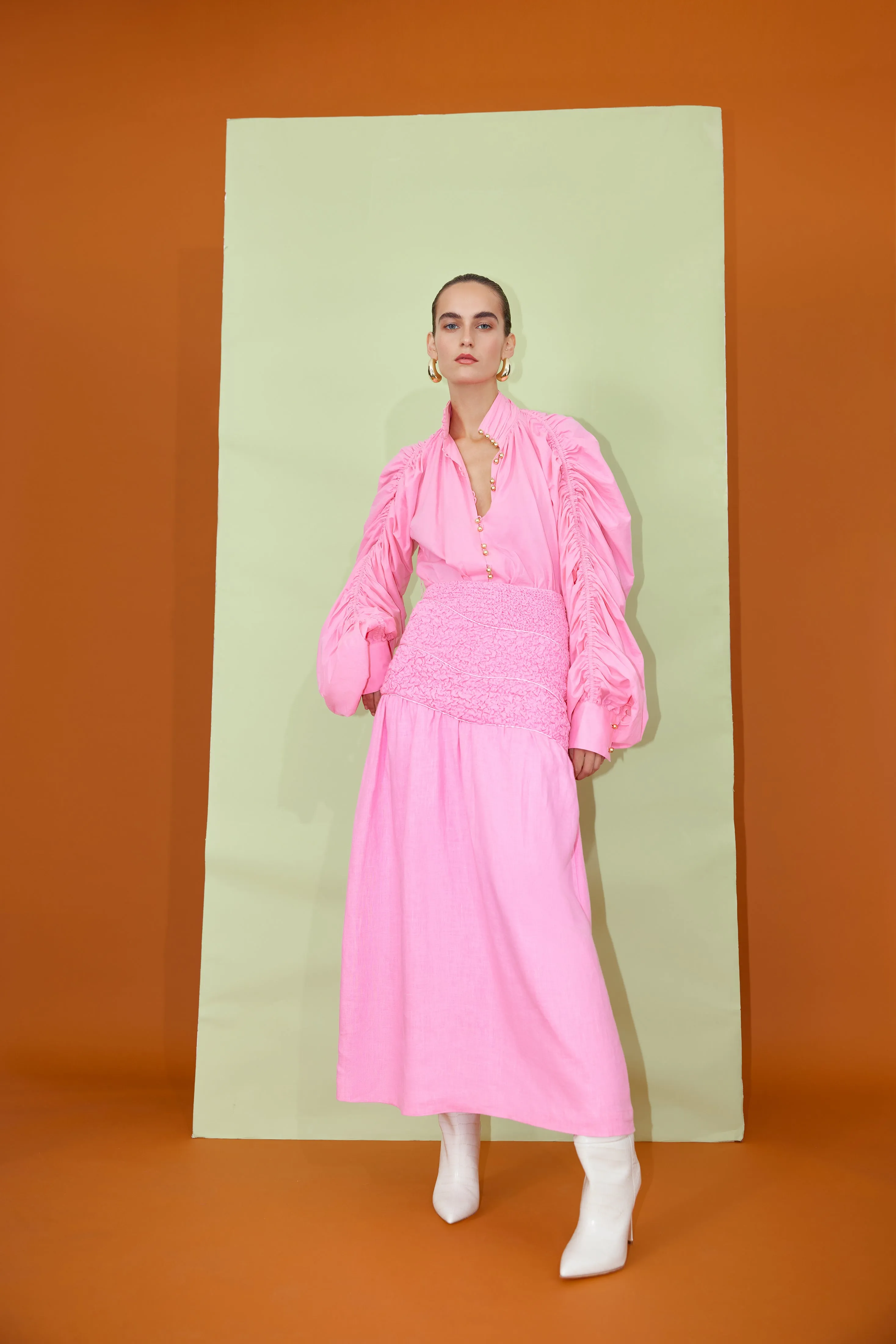 Smocked Full Length Skirt - Pink