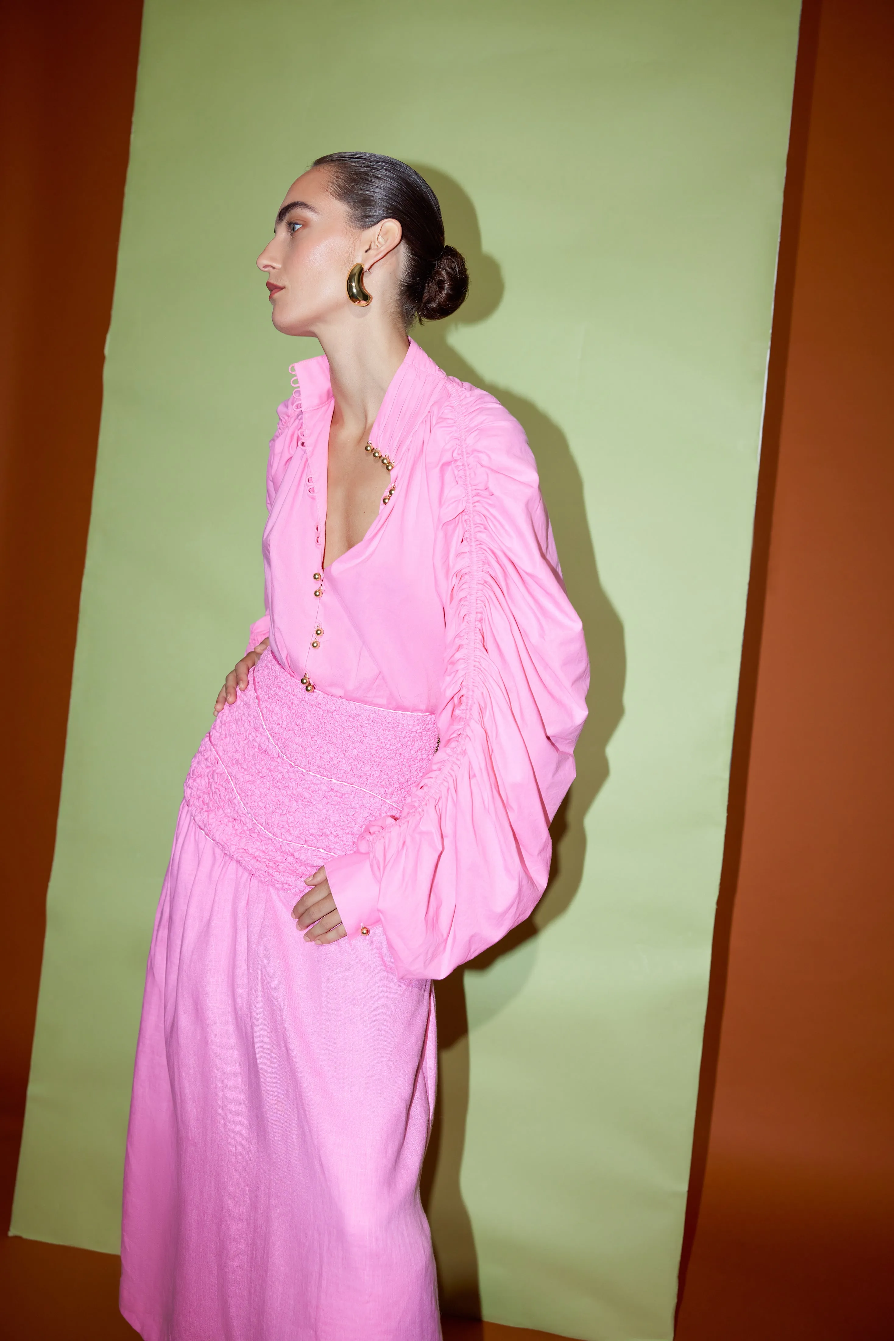 Smocked Full Length Skirt - Pink