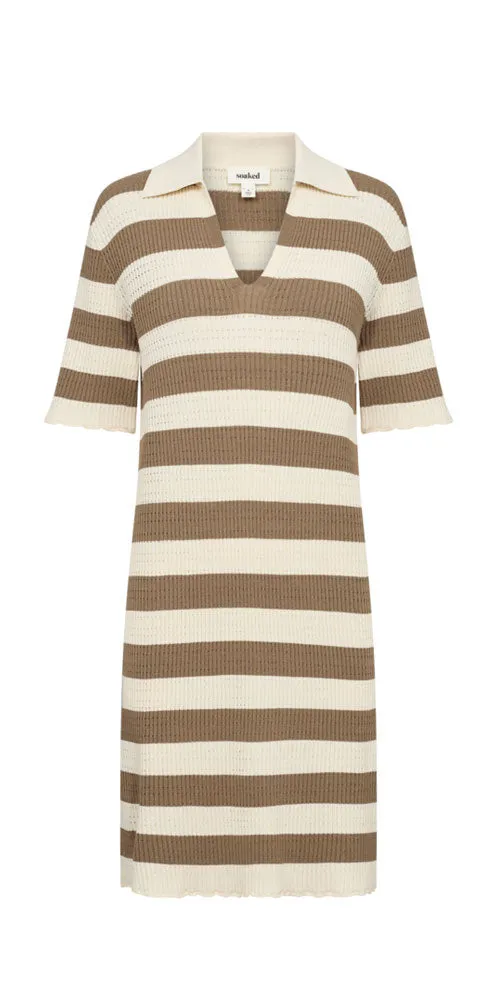 Soaked Striped Knit Polo Dress