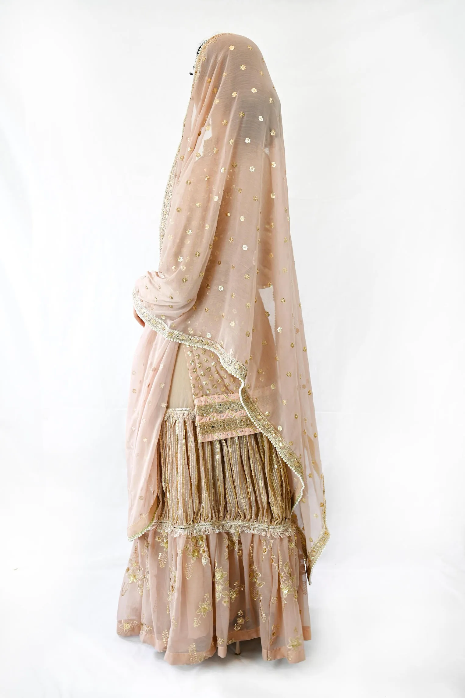 Stunning Lehenga with Knee length Kameez in Chiffon Pink