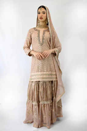 Stunning Lehenga with Knee length Kameez in Chiffon Pink