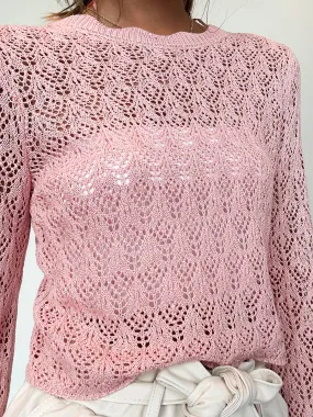 Summer Knit Cropped Long Sleeve- Blush