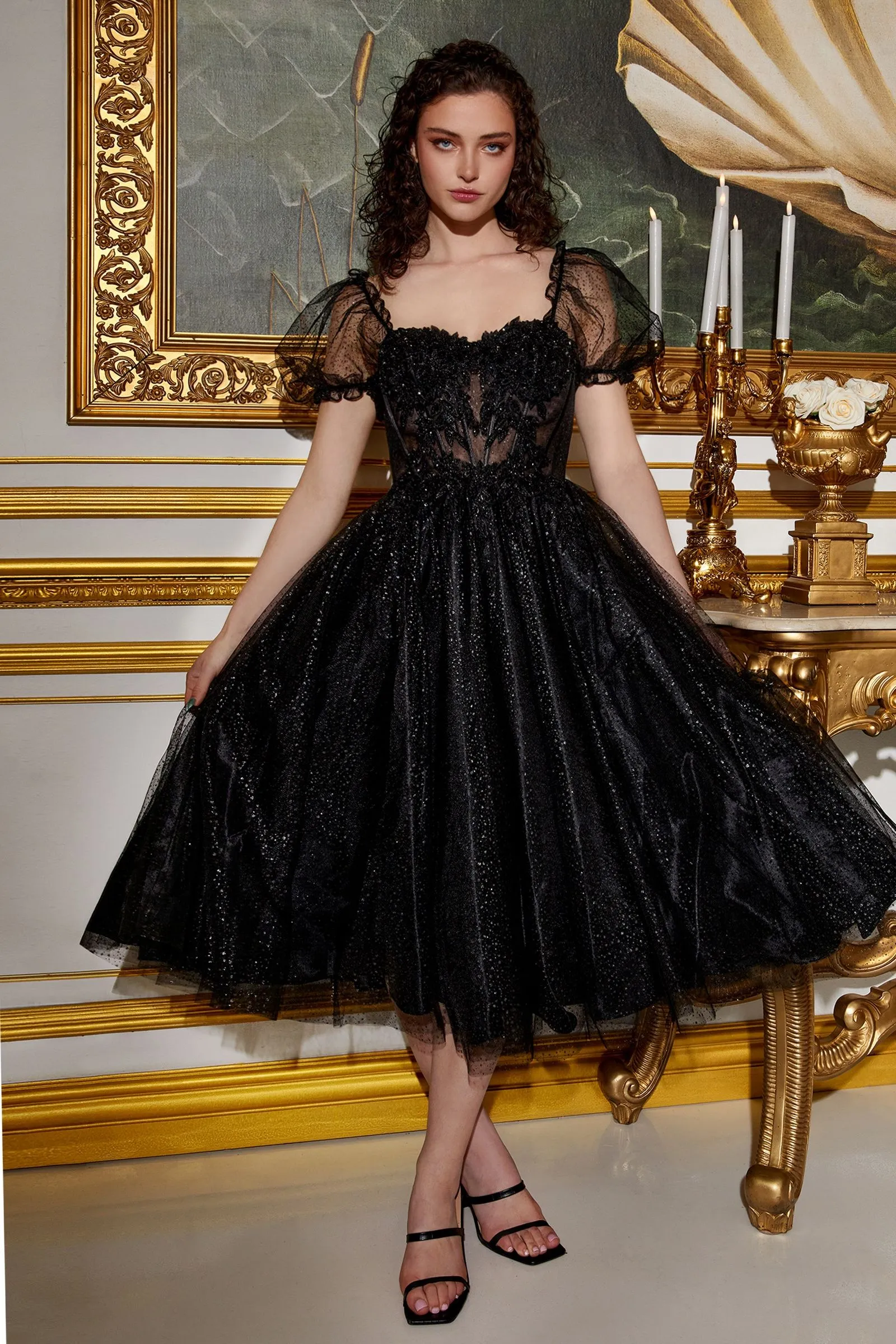 TEA LENGTH LAYERED TULLE DRESS CDCD0187