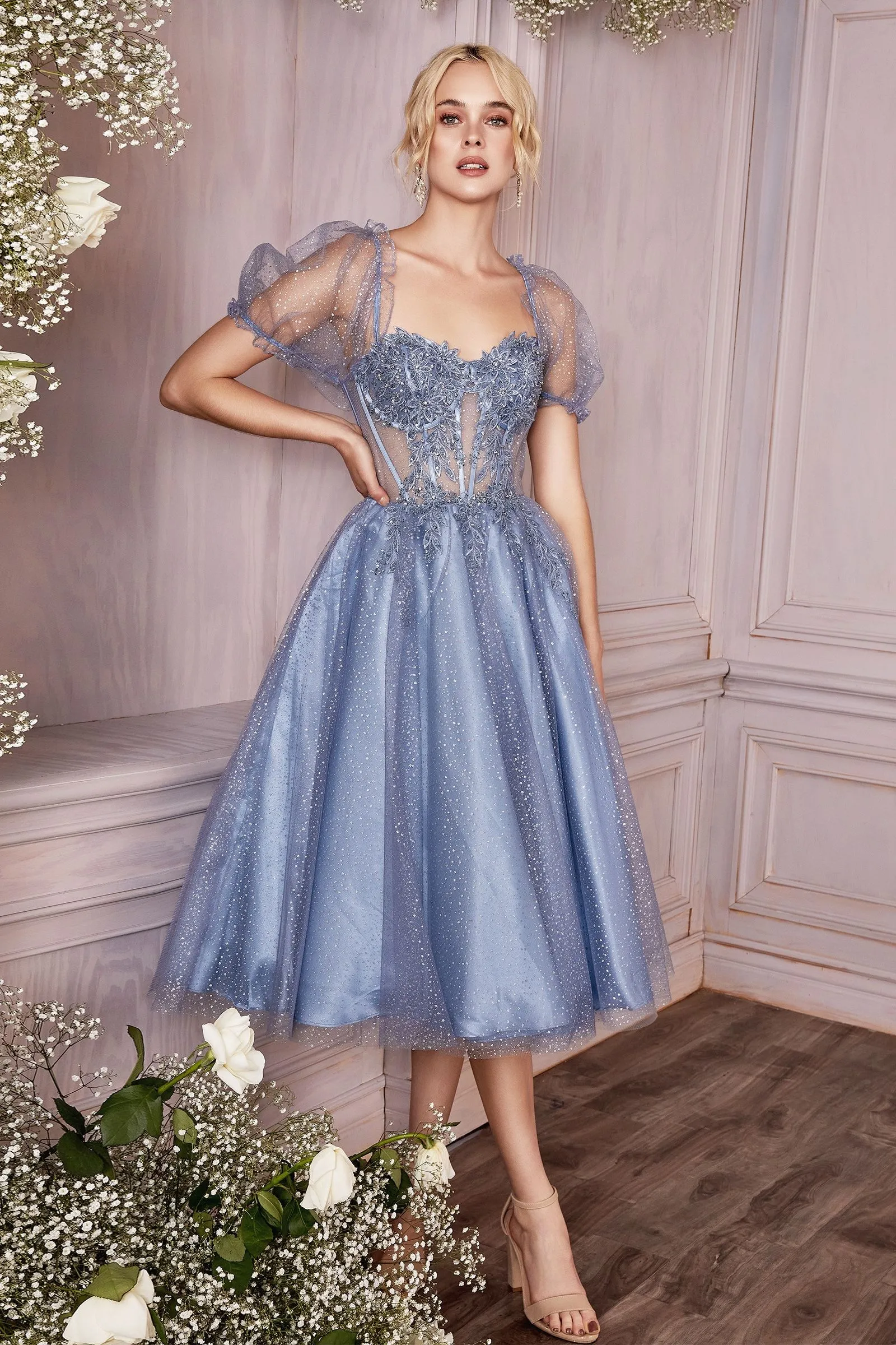 TEA LENGTH LAYERED TULLE DRESS CDCD0187
