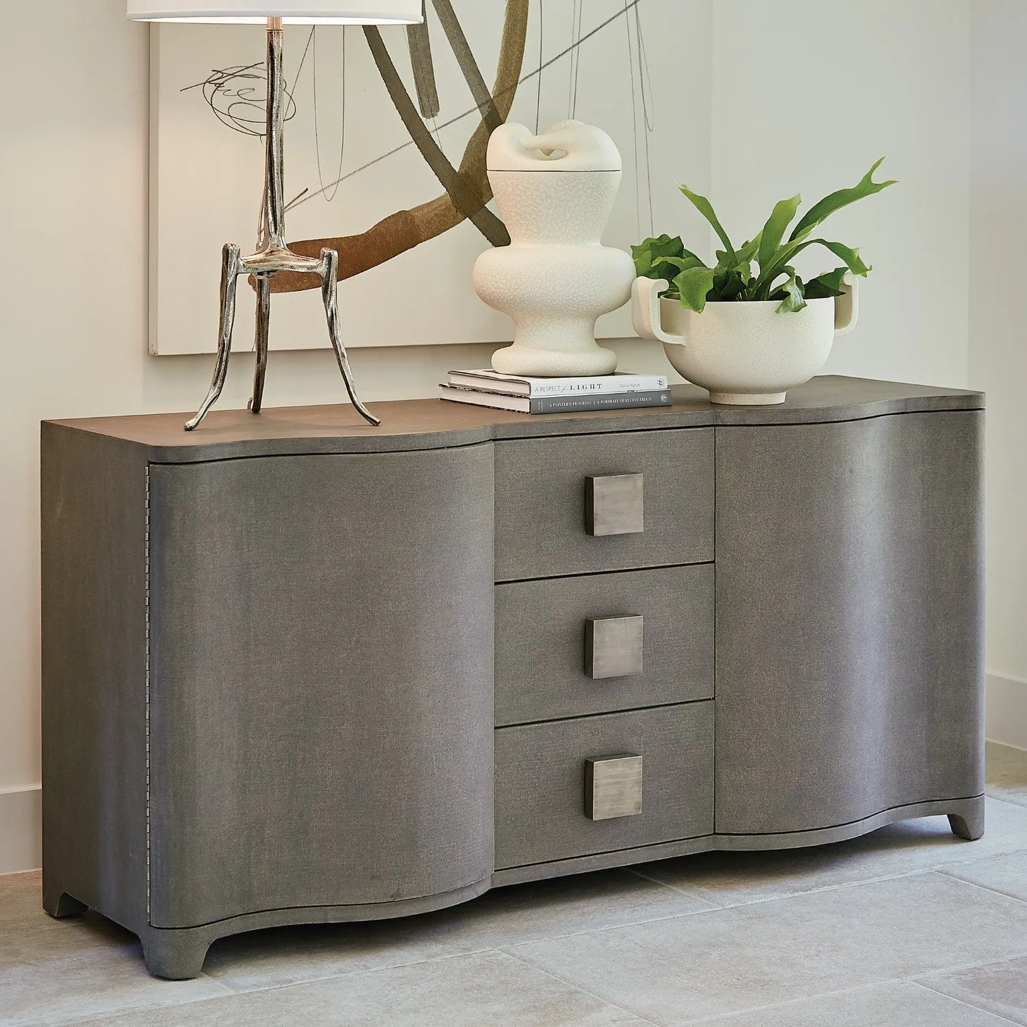 Toile 66"W Linen Credenza - Grey