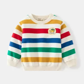 Unisex Colorful Striped Long-sleeved Sweater for Kids Pullover for Kids