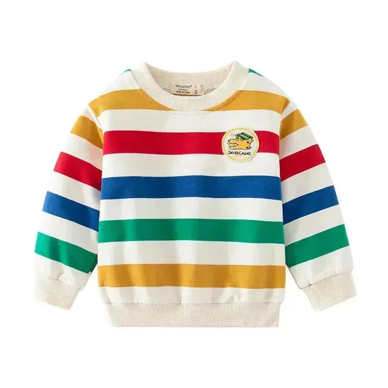 Unisex Colorful Striped Long-sleeved Sweater for Kids Pullover for Kids
