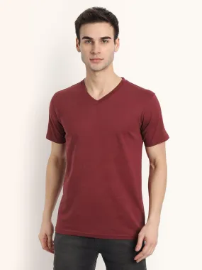 V Neck SHORT SLEEVE T SHIRT - Maroon