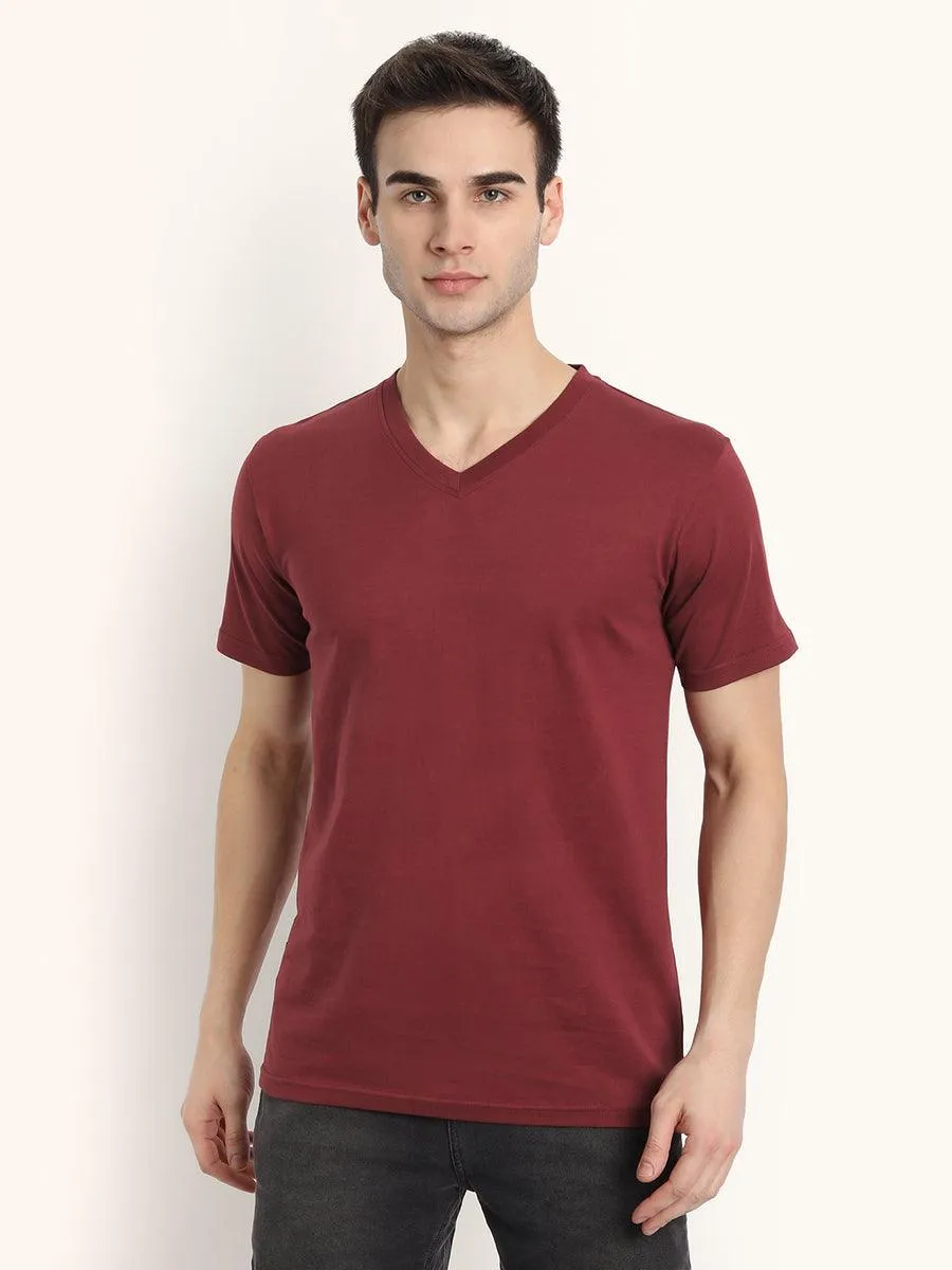 V Neck SHORT SLEEVE T SHIRT - Maroon