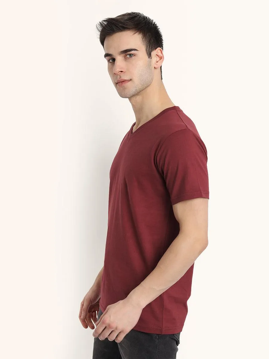 V Neck SHORT SLEEVE T SHIRT - Maroon