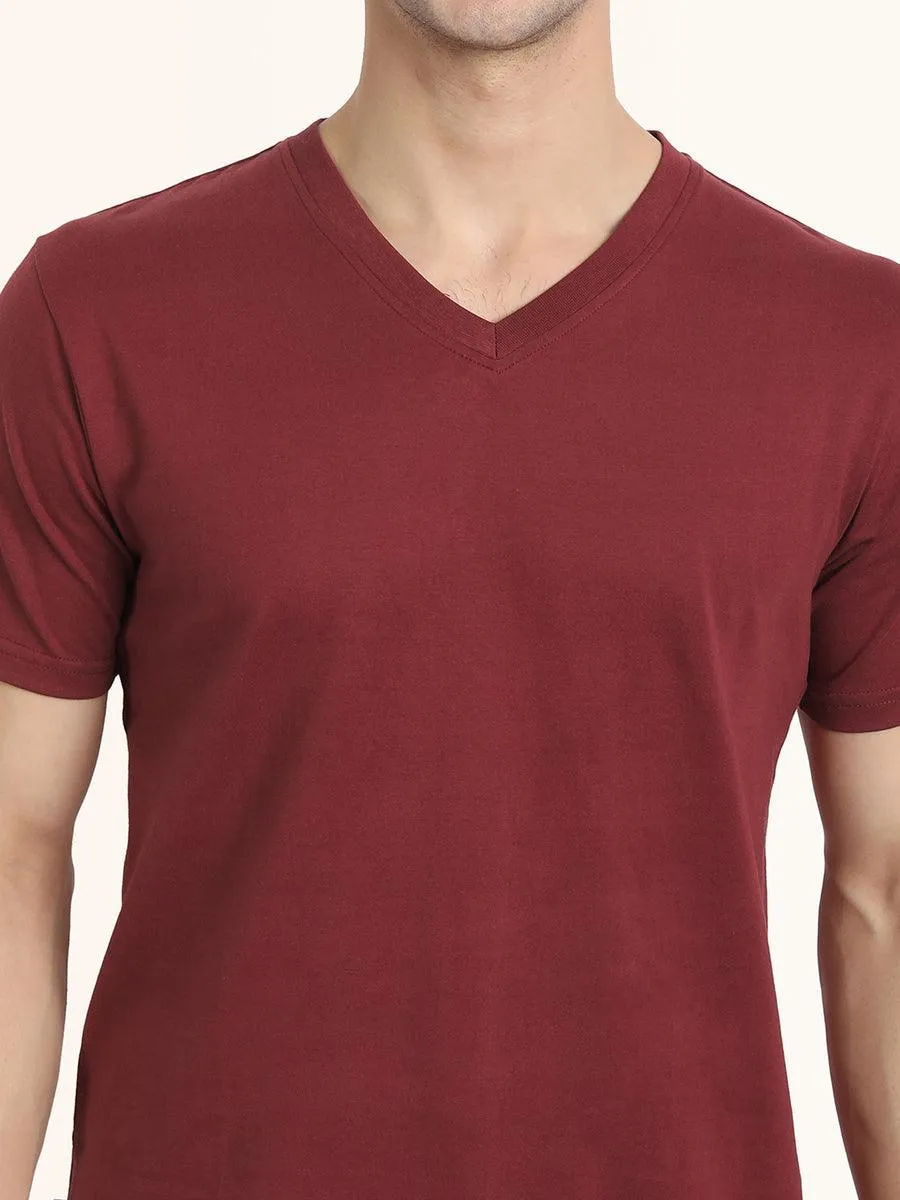 V Neck SHORT SLEEVE T SHIRT - Maroon