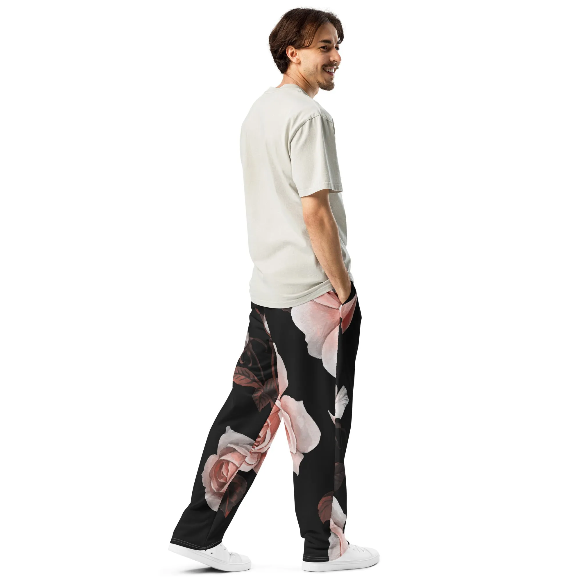 Valentines Day Wide Leg Joggers - Flower (Glamourange Valentine Day Gifts Wide Leg Joggers - Design 007)