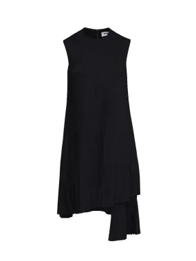 Viscose Tencel Twill Front-Pleated Dress (Black)