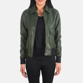 West A-2 Green Leather Bomber Jacket