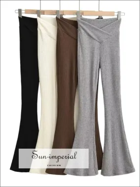 Women V-front Knitted Flared Ribbed  Leggings Pants