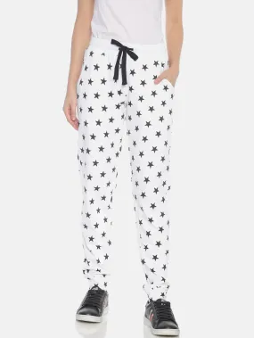 Women White Slim Fit Joggers with all over printed